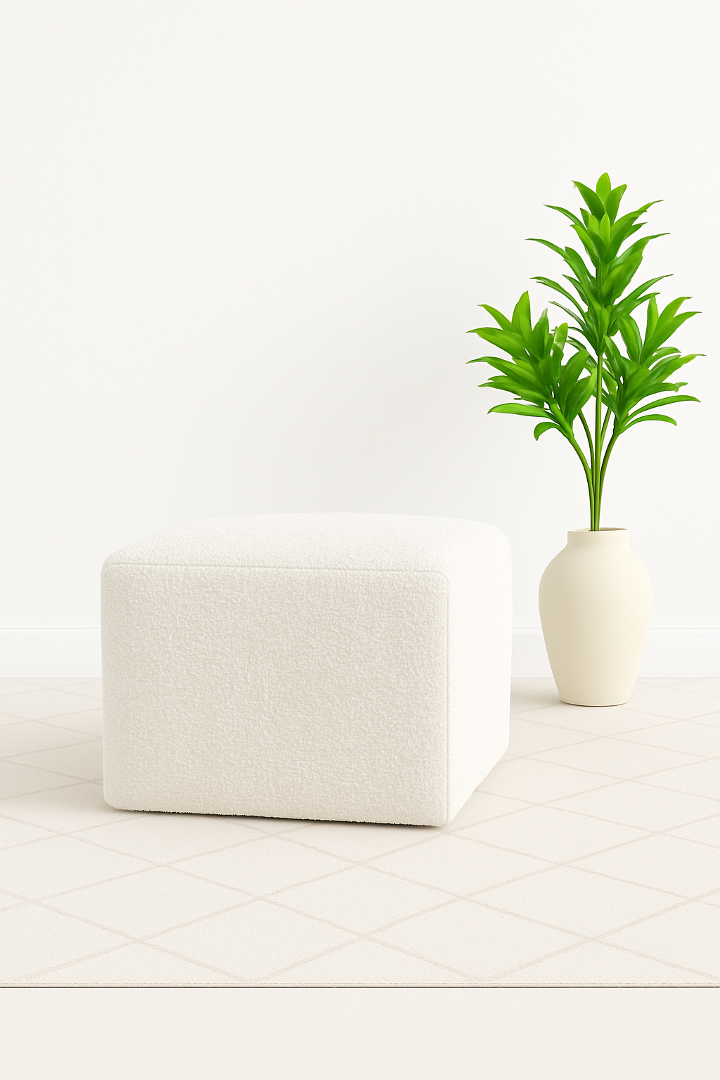 Cube Boucle Off-White Pouf