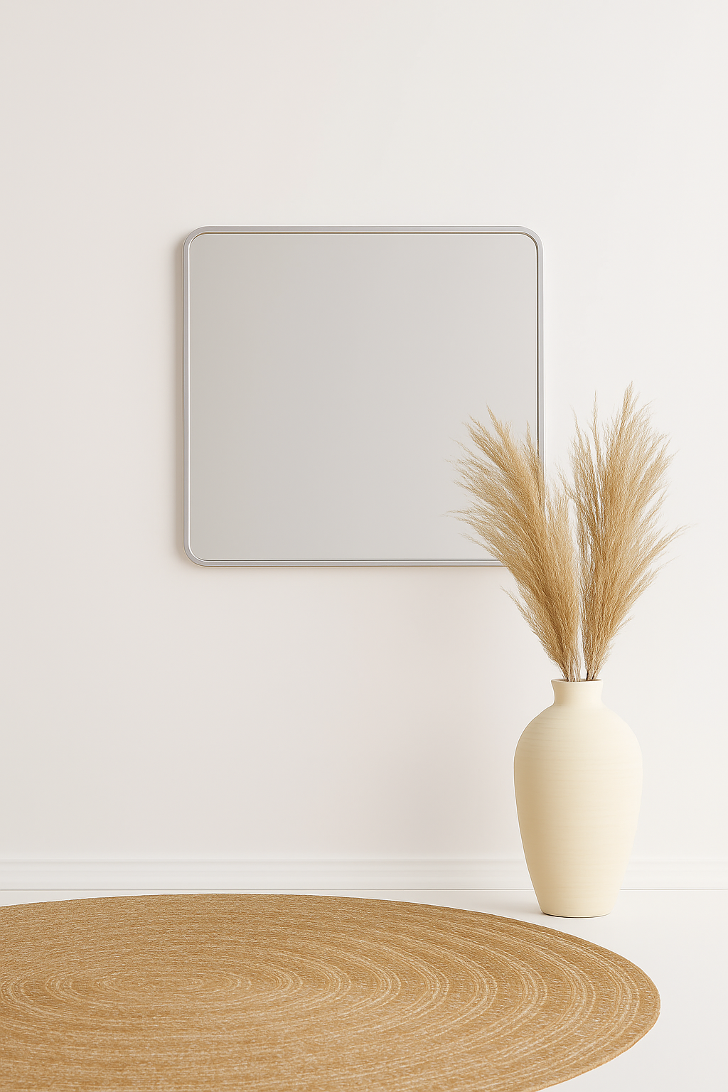 Silver Square Rounded Corners Vanity & Hallway Wall Mirror
