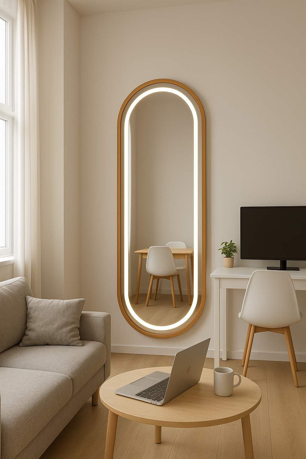 Oval Gold Mirror With Light